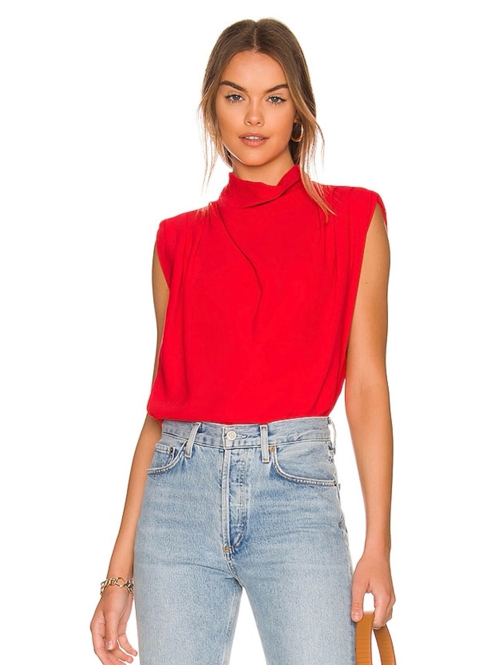 Amanda Uprichard Sleeveless Mock Neck Red Women's Top